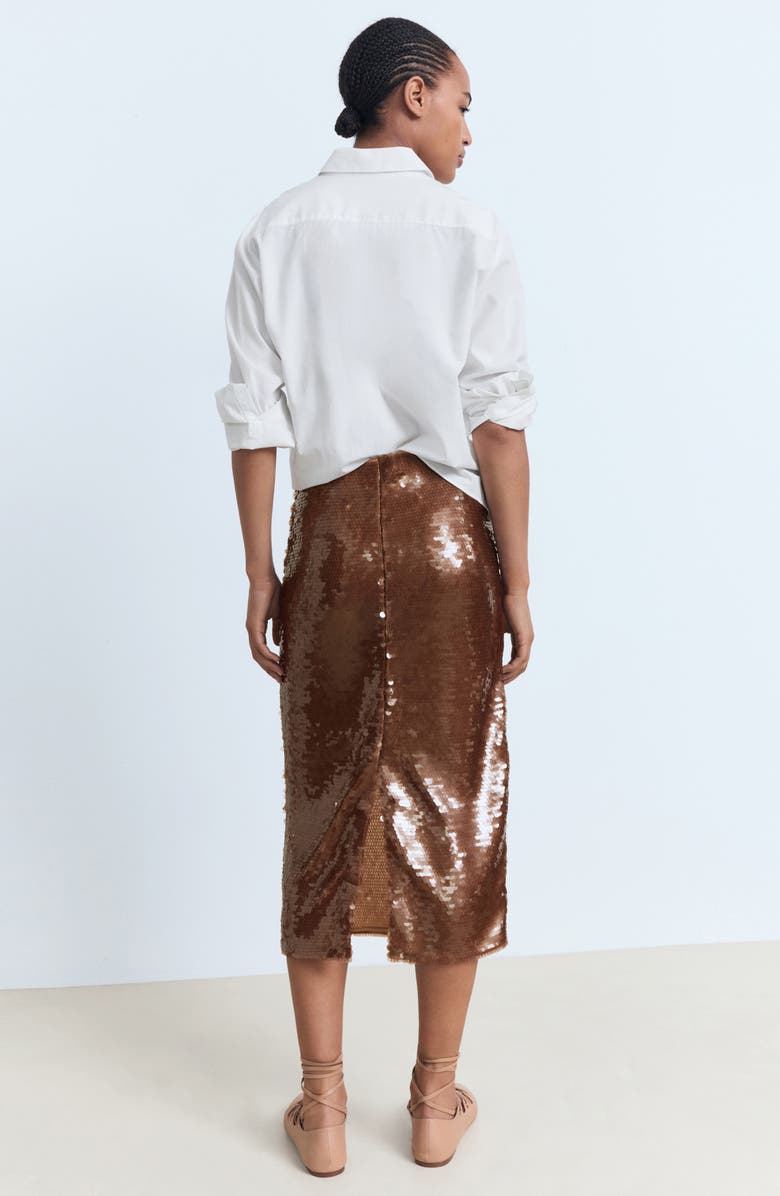 MANGO Sequin Midi Skirt, Alternate, color, Brown