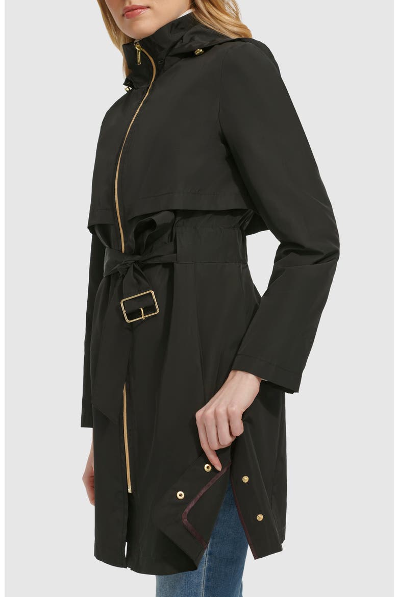 Belted Travel Packable Hooded Rain Jacket, Alternate, color, BLACK