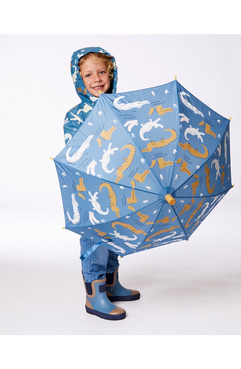 Deux par Deux Kids Unisex Blue Umbrella With Crocodiles That Change Color Upon Contact With Water, Alternate, color,