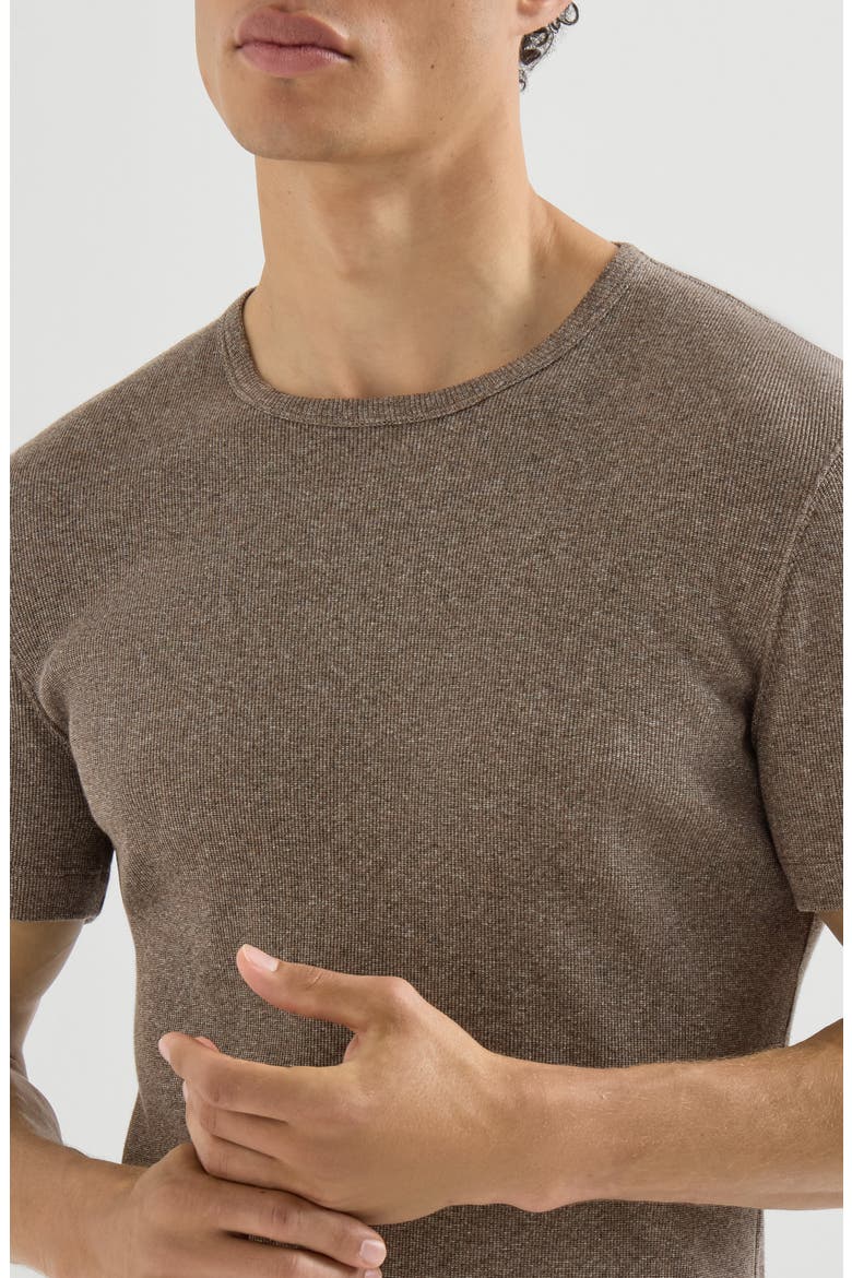 Denim-effect ribbed cotton jersey crew neck T-shirt, Alternate, color, Brown