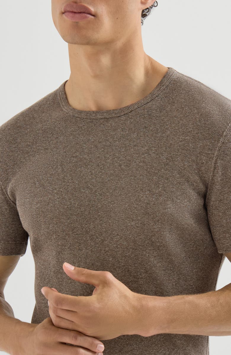 Brunello Cucinelli Denim-effect ribbed cotton jersey crew neck T-shirt, Alternate, color, Brown