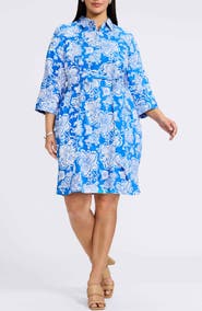 Foxcroft Rocca Floral Print Belted Shirtdress