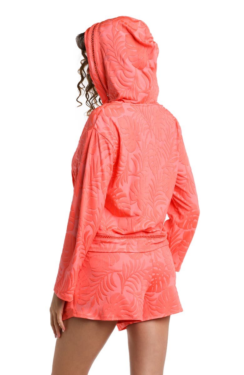La Blanca Island Palm Cover-Up Hoodie, Alternate, color, Coral