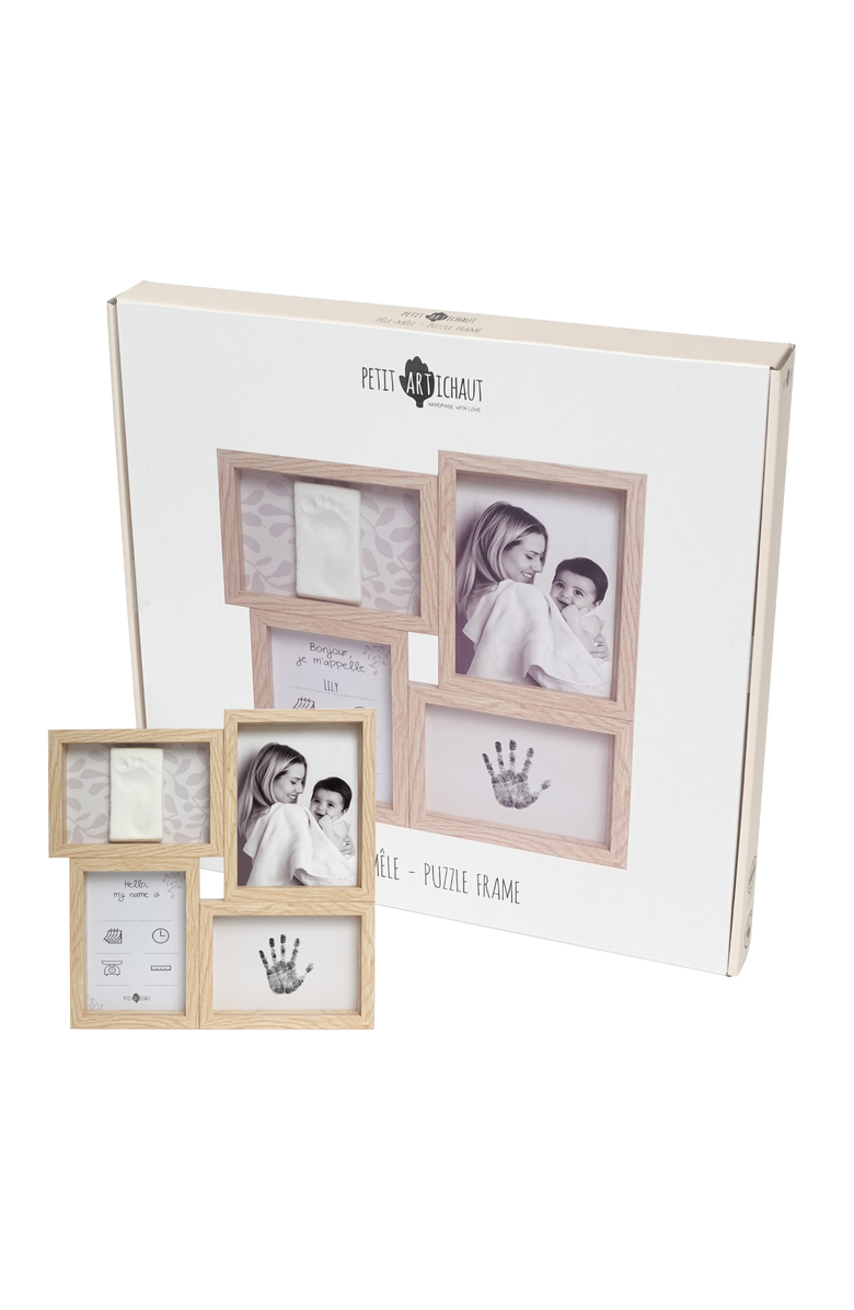 Petit Artichaut Puzzle Frame - Inkless Baby Print Keepsake Kit & Photo Memory Frame, Main, color, Ivy Grey