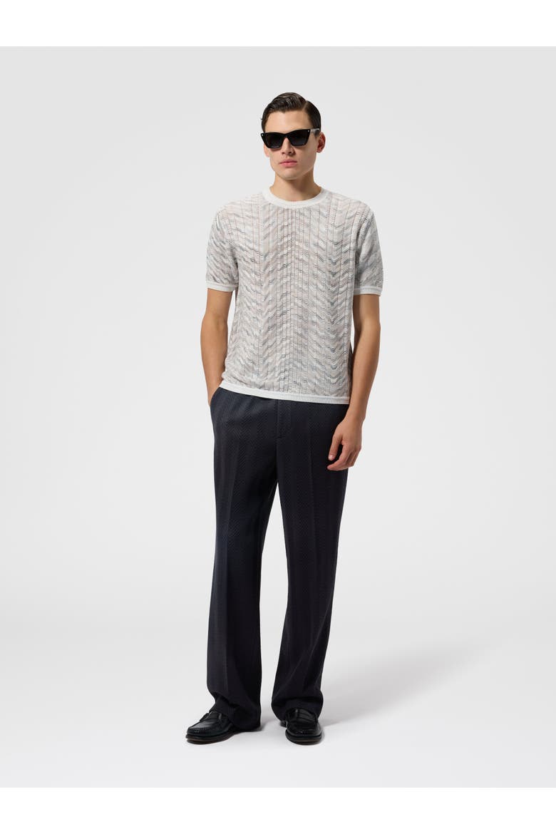 Openwork Cotton And Viscose Knit T-shirt, Alternate, color, White & Beige