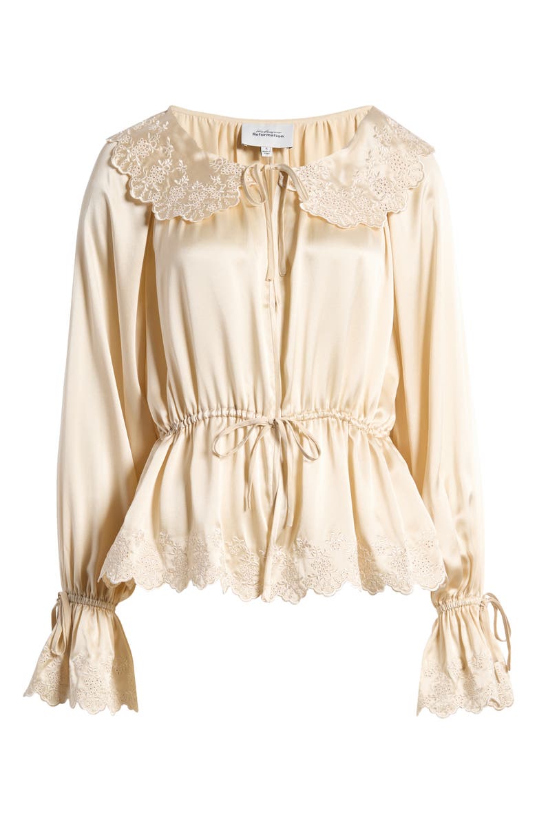 Reformation x Kacey Musgraves Lillie Eyelet Embroidered Silk Top, Alternate, color,