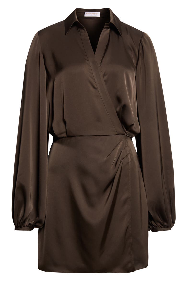 Carolyn Wrap Front Long Sleeve Satin Dress, Alternate, color, DEEP OLIVE