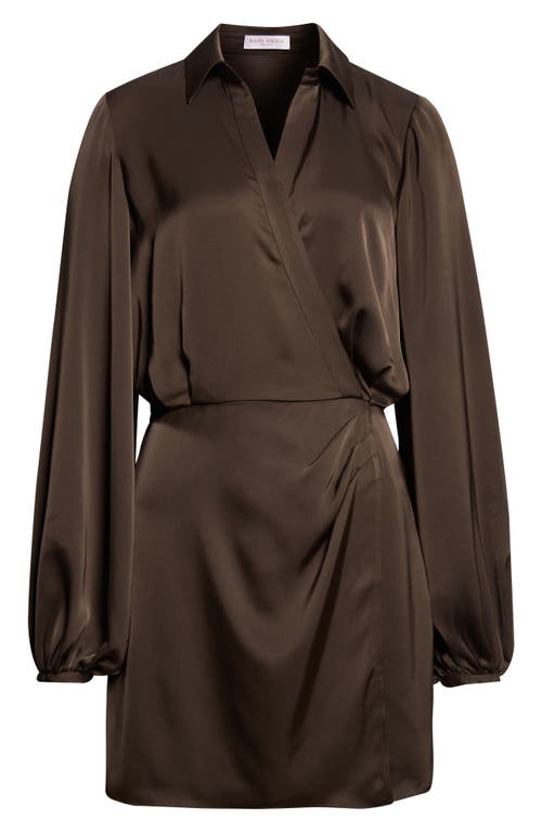 Ramy Brook Carolyn Wrap Front Long Sleeve Satin Dress In Gray