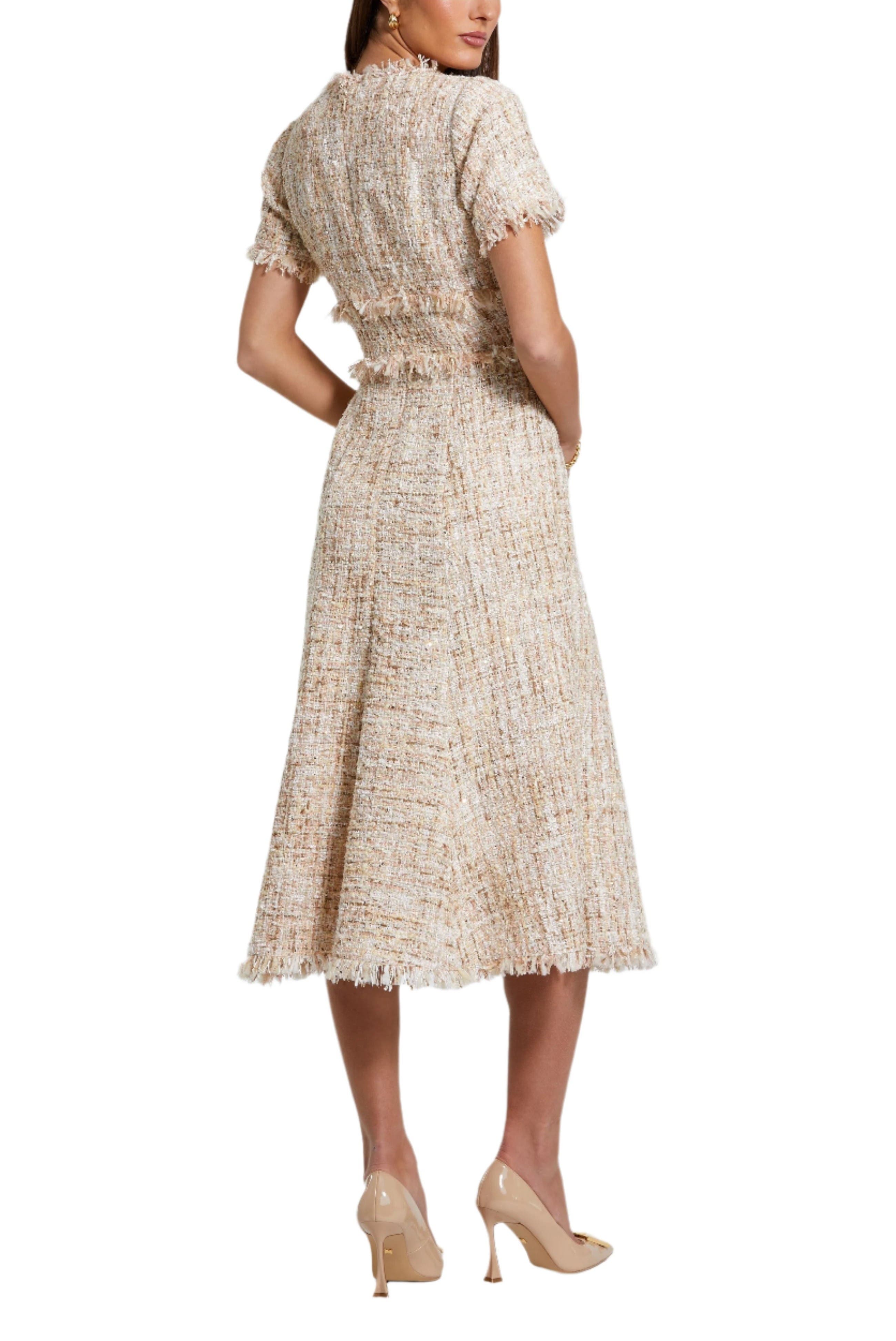 Boucle Short Sleeve A Line Midi Dress - image 2