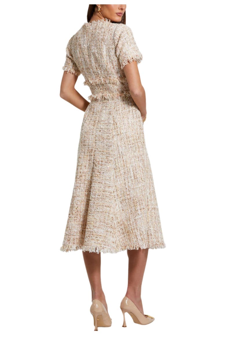 Mac Duggal Boucle Short Sleeve A Line Midi Dress, Alternate, color, Blush