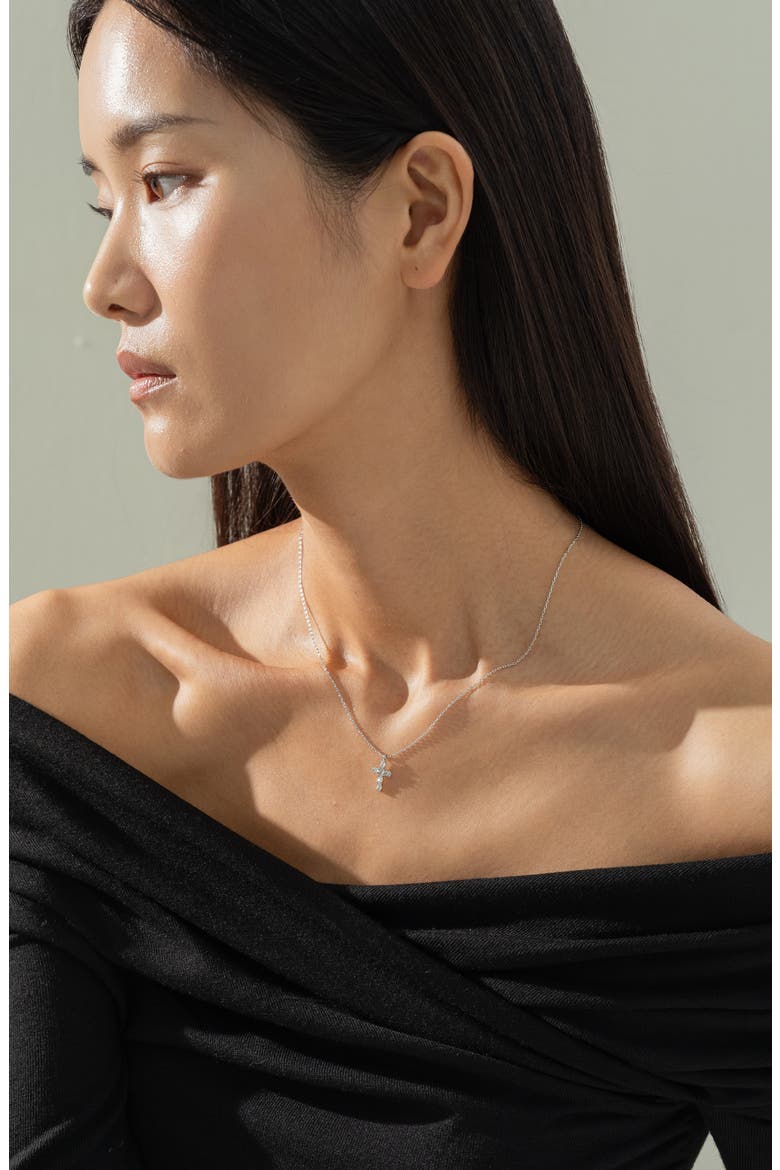 14k Gold Plated Evelina Crystal Cross Necklace Gift Guide, Alternate, color, Silver