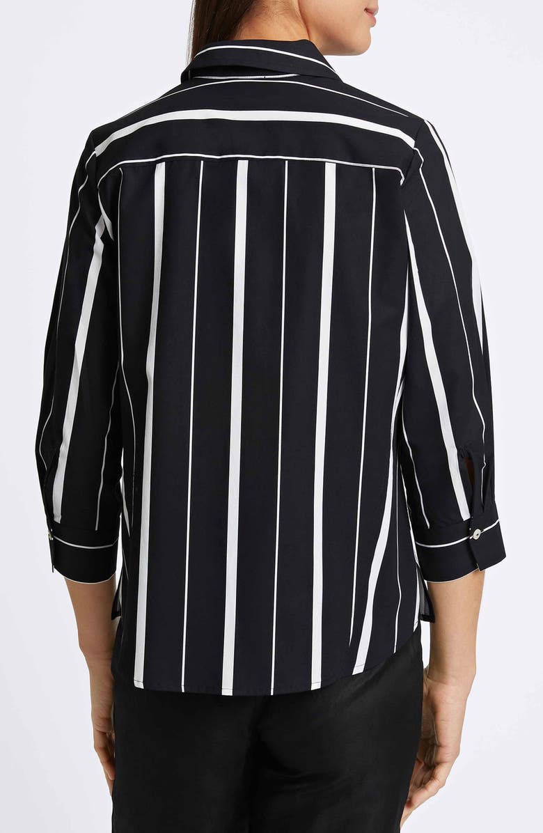 Foxcroft Paityn Stripe Three-Quarter Sleeve Cotton Button-Up Shirt, Alternate, color, Black/ White