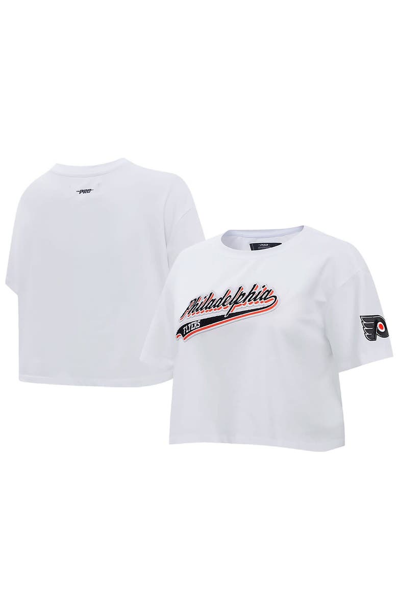PRO STANDARD Women's Pro Standard White Philadelphia Flyers Boxy Script Tail Cropped T-Shirt, Main, color, White