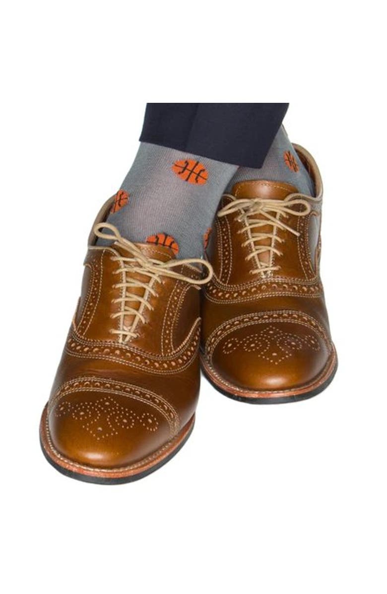 Trafalgar Three Point Shot Basketball Novelty Mercerized Cotton Mid-Calf Socks, Alternate, color, Grey