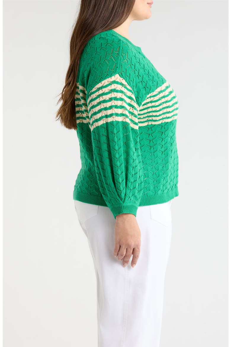 Wave Pointelle Sweater, Alternate, color, GOLF GREEN/ IVORY