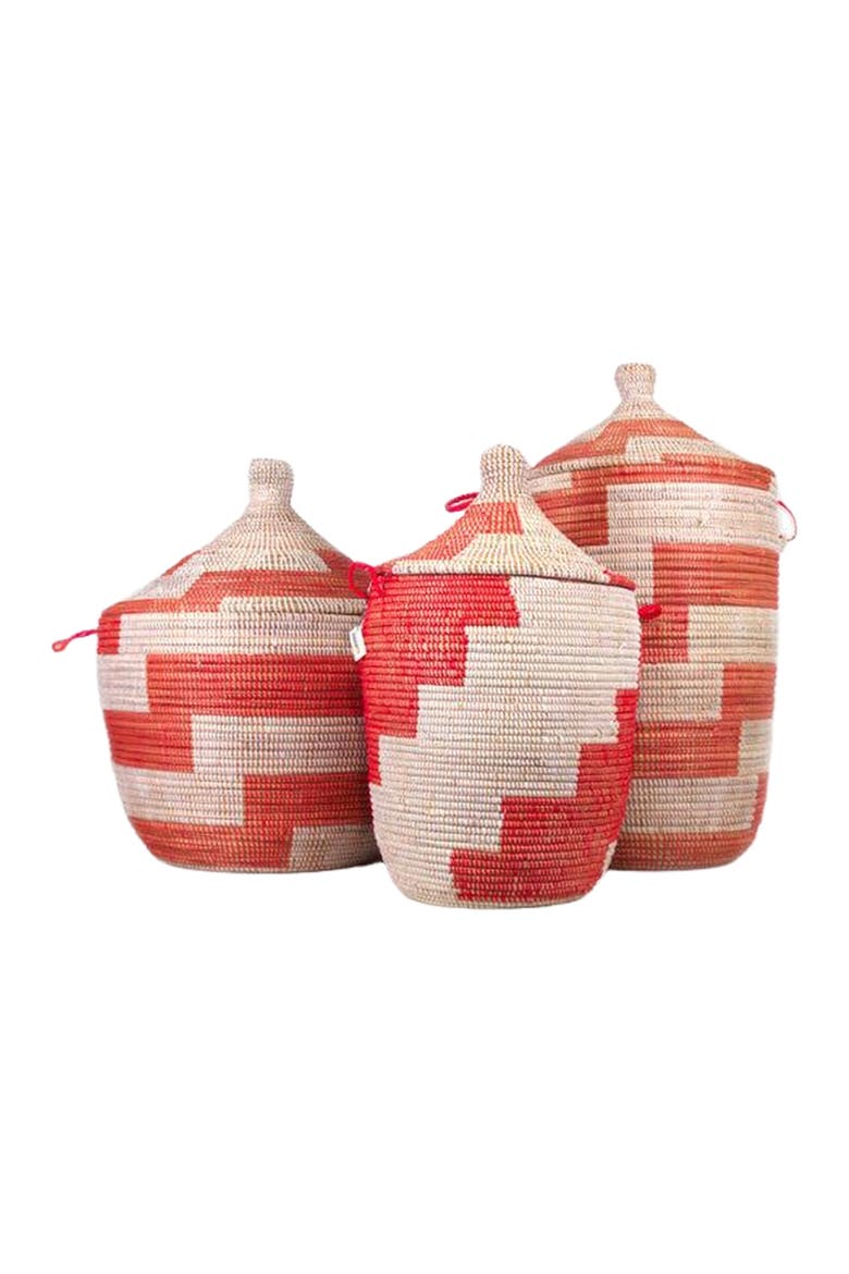 Dou Lid Storage Basket Stripe Red, Alternate, color, Red Stripe