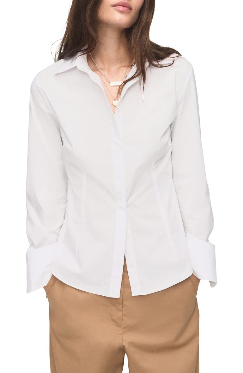 MANGO Slim Fit Stretch Poplin Button-Up Shirt, Main, color, White