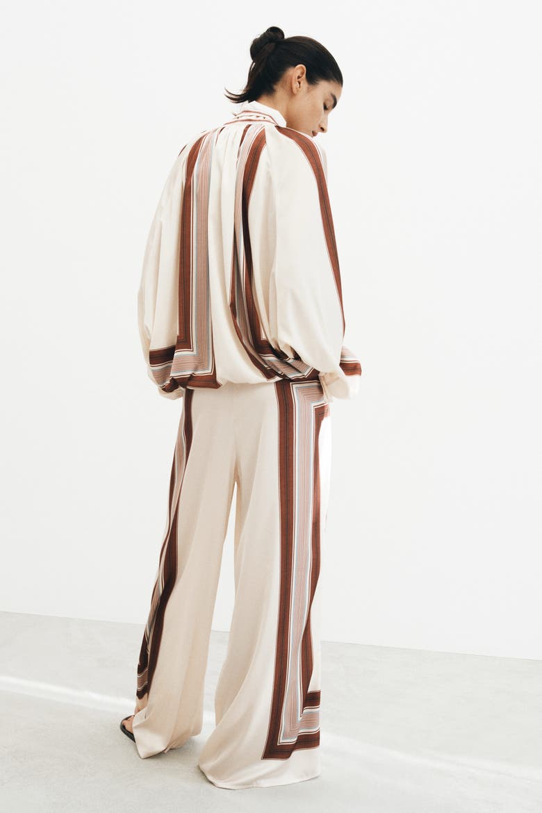 Satin Drawstring Pants, Alternate, color, Cream/patterned