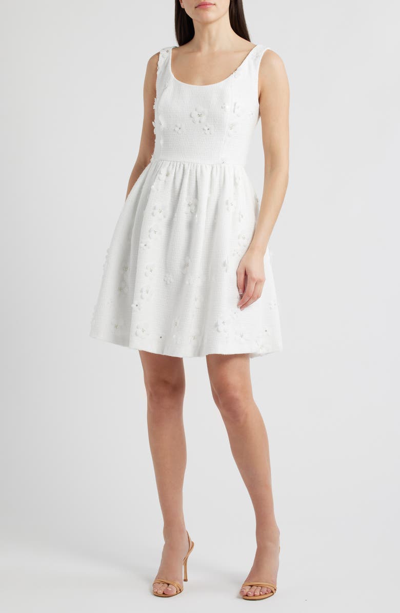 Eliza J Floral Appliqué Sleeveless Fit & Flare Dress, Main, color, Ivory