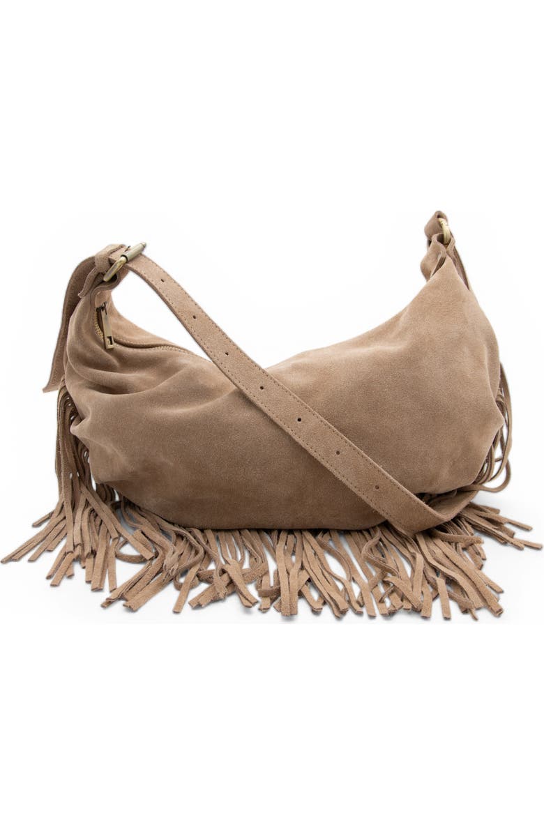 Bolsa Nova Dallas Suede Fringe Hobo, Alternate, color, Black