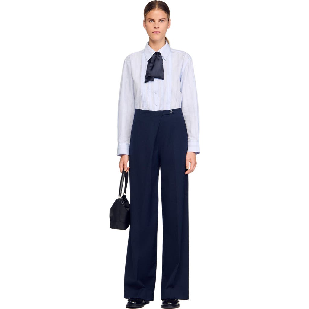 Sandro Asymmetric Straight Leg Trousers In Blue