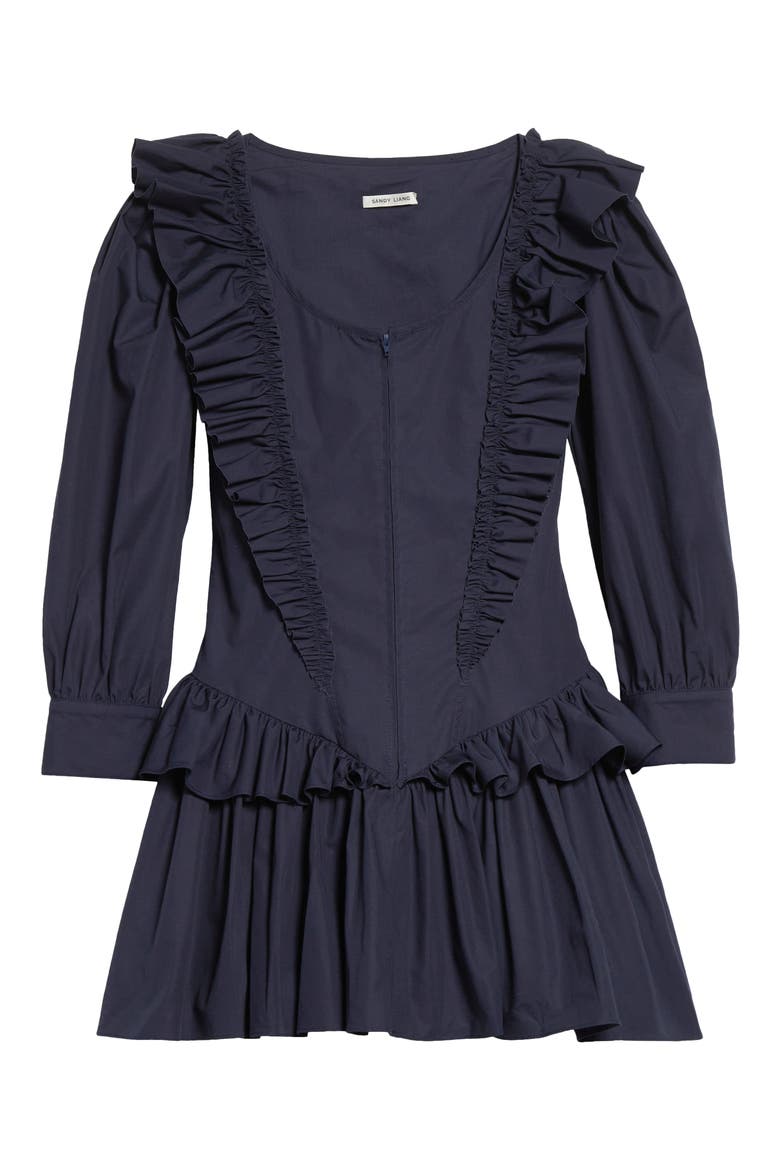 Callie Ruffle Cotton Poplin Minidress, Alternate, color, NAVY