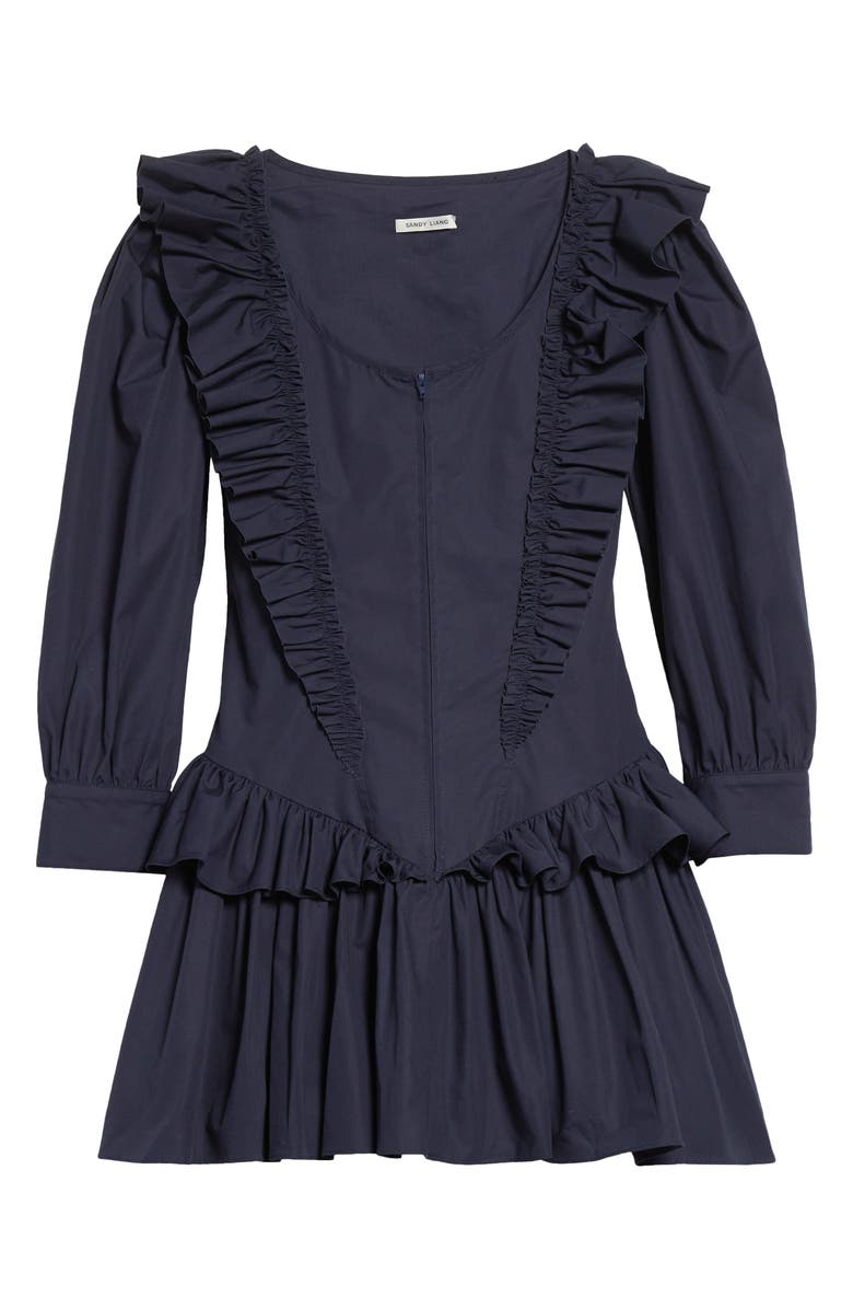 Sandy Liang Callie Ruffle Cotton Poplin Minidress, Main, color, Navy