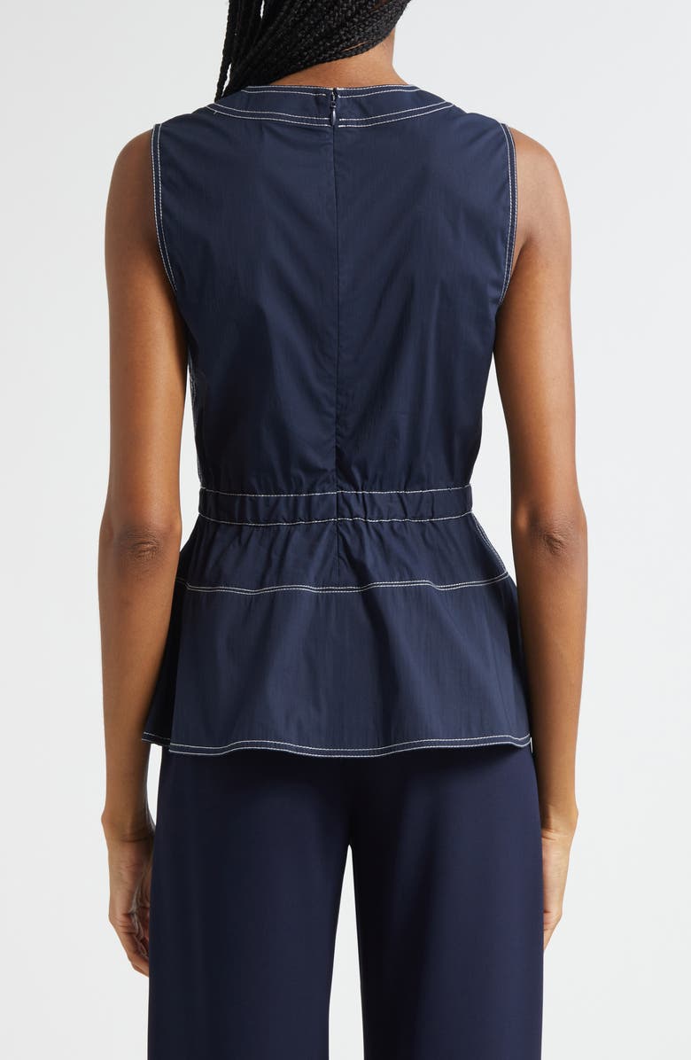 Veronica Beard Nickleby Topstitch Detail Sleeveless Cotton Blend Top, Alternate, color, Navy