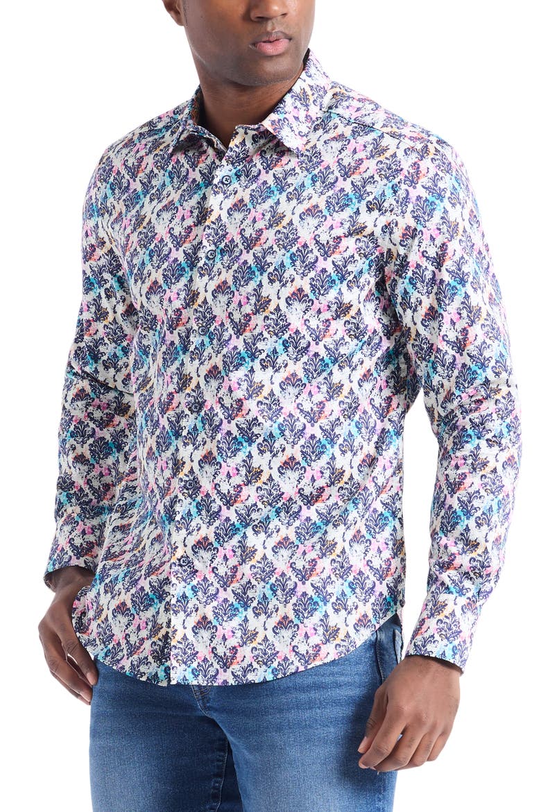 Cobram Long Sleeve Cotton Button-Shirt, Alternate, color, WHITE MULTI