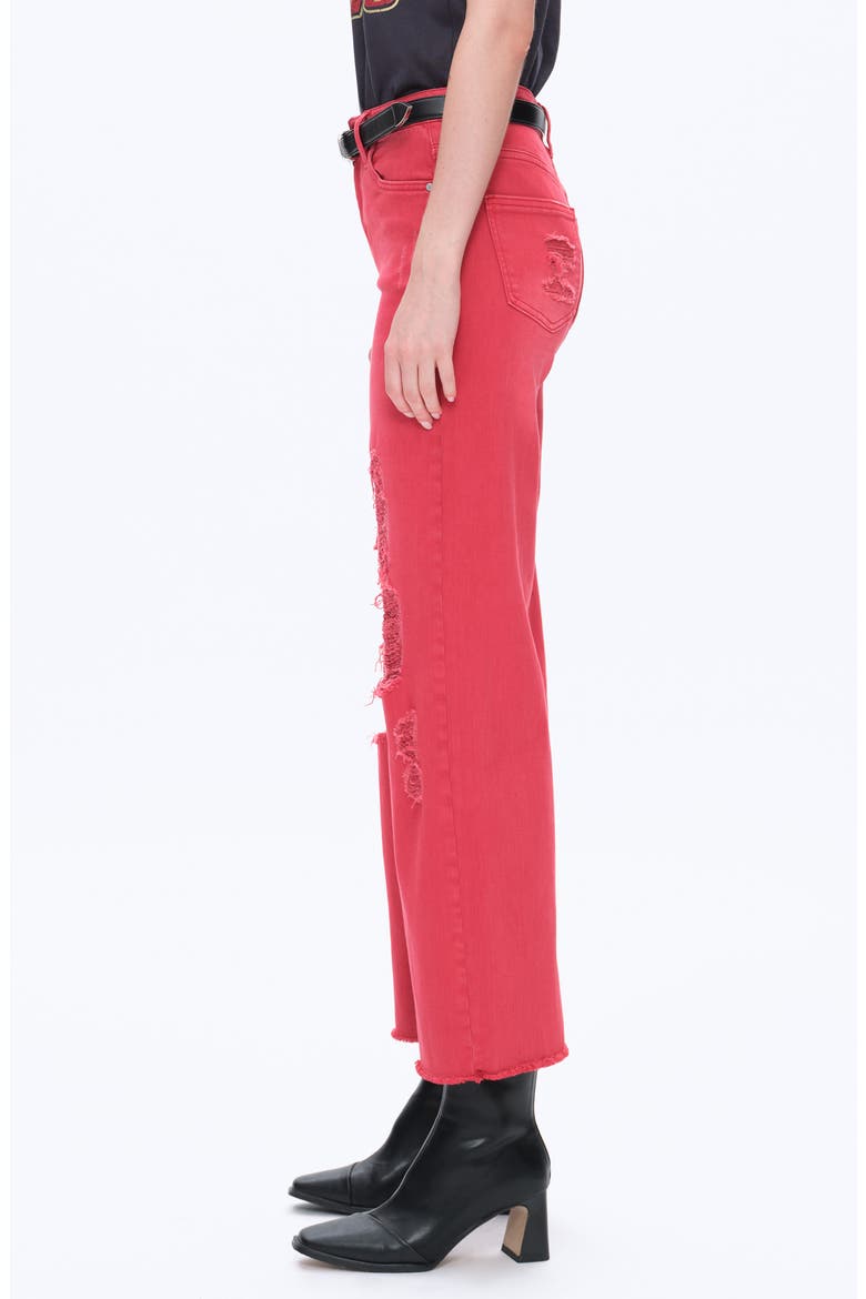 Ally High Waist Distressed Straight Leg Jeans, Alternate, color, RED