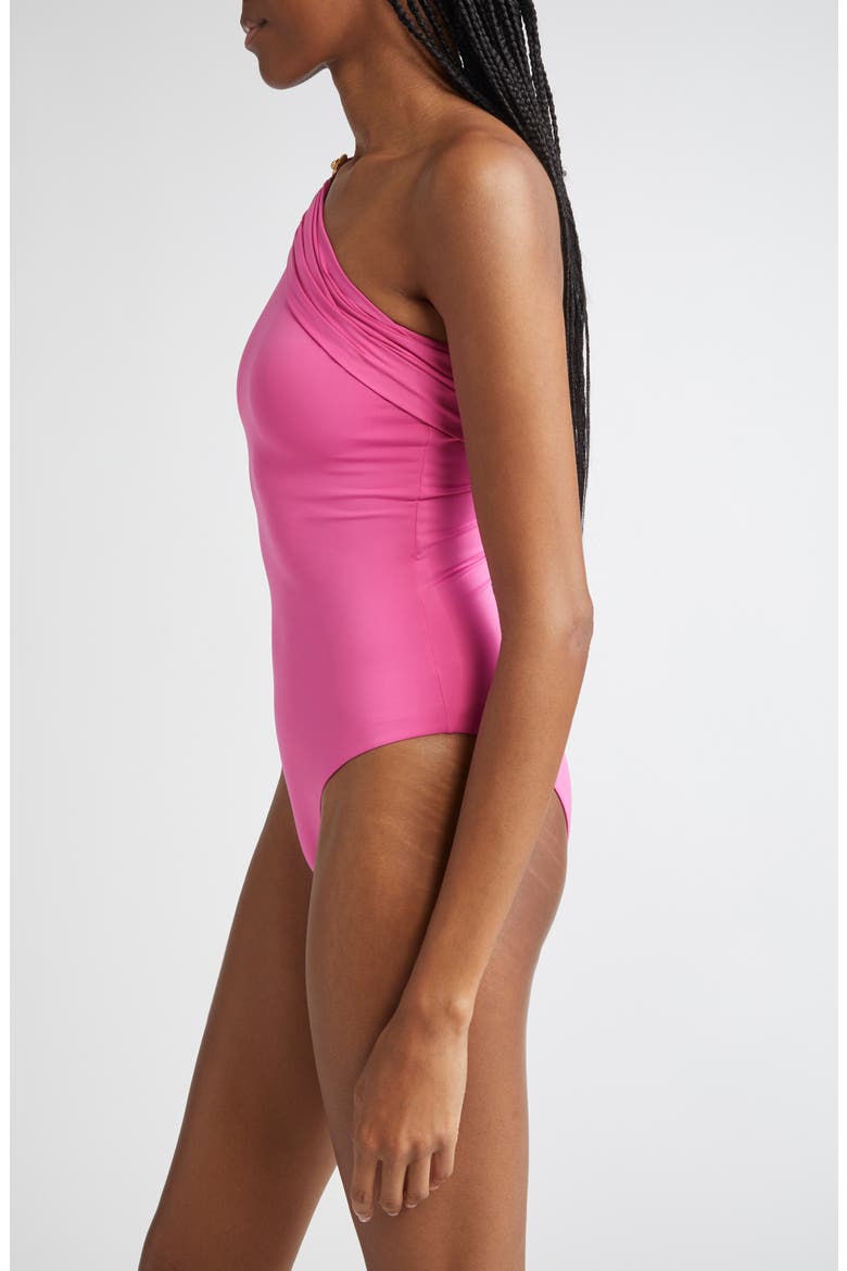 Safety Pin Gathered One-Piece Swimsuit, Alternate, color, DRAGON FRUIT
