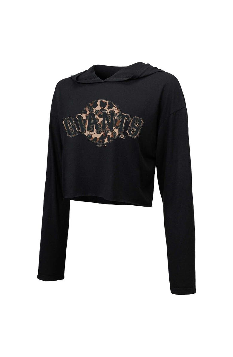 Majestic Threads Women's Majestic Threads Black San Francisco Giants Leopard Cropped Hoodie, Alternate, color, 