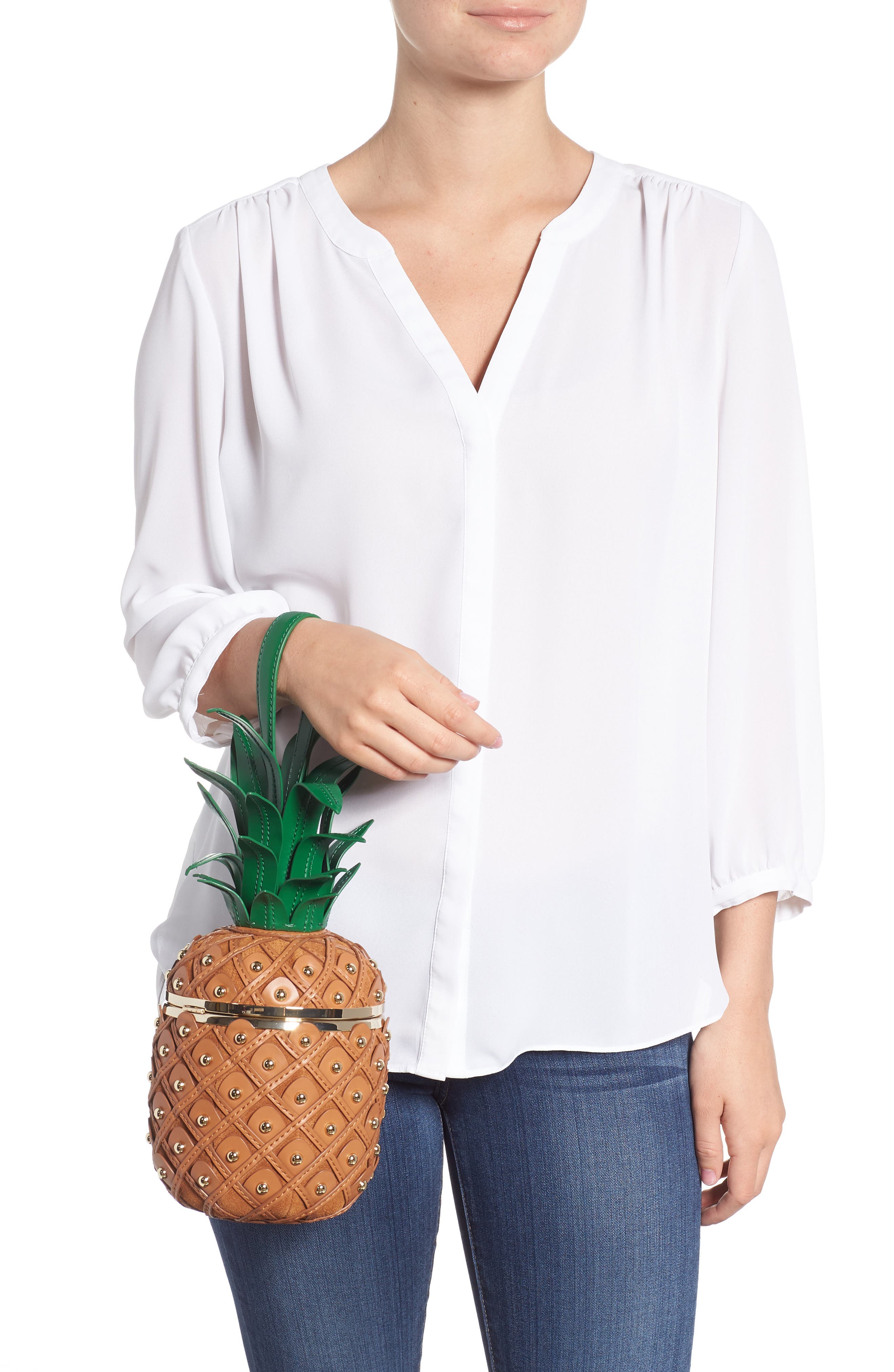 Kate Spade New York by the pool 3D pineapple leather clutch, Alternate, color, 