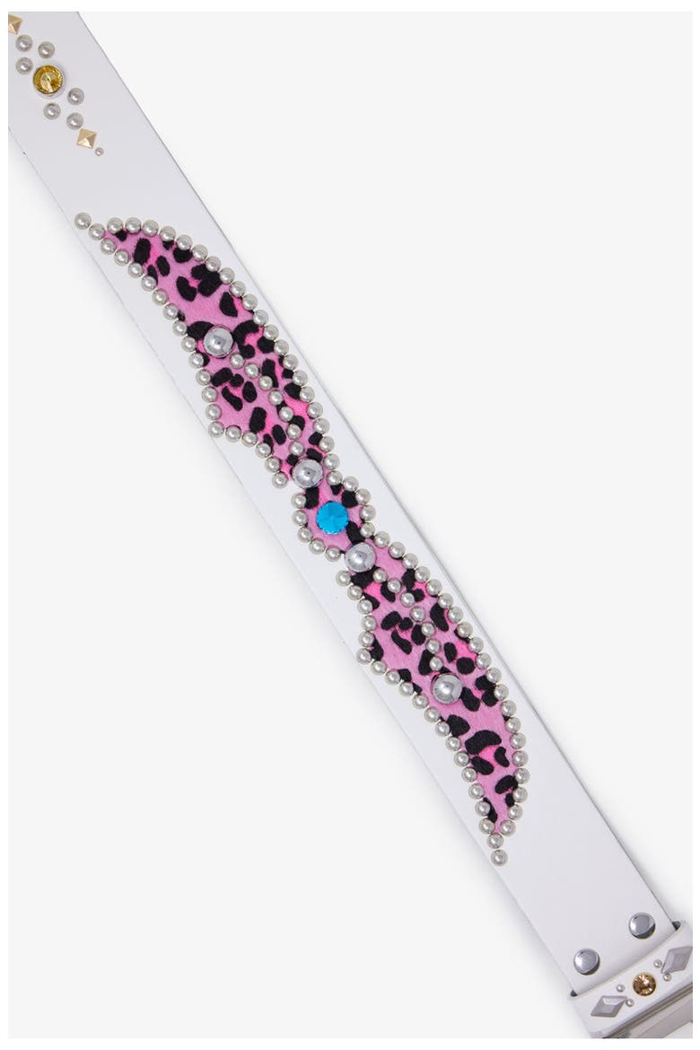 Vintage Leopard Leather Belt, Alternate, color, WHITE
