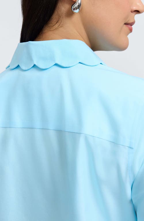 Foxcroft Gwen Three-quarter Sleeve Cotton Button-up Shirt In Soft Aqua