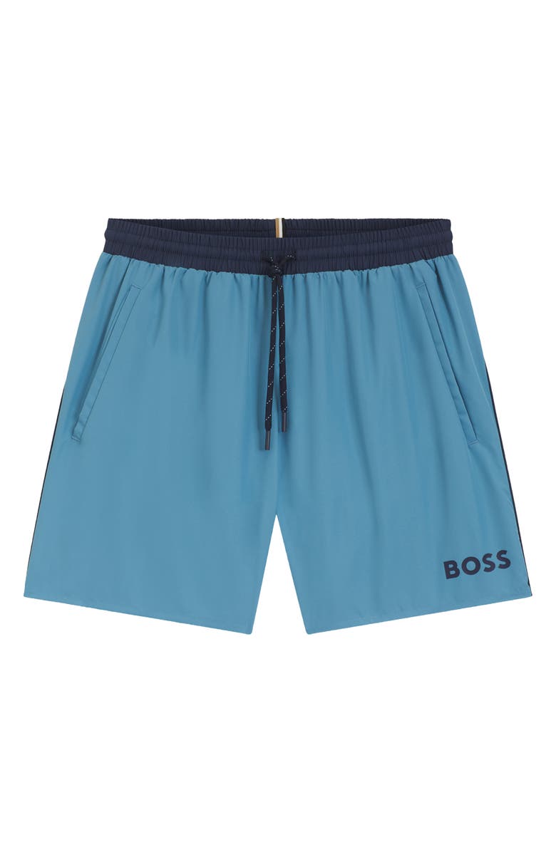 BOSS Starfish Solid Swim Trunks, Alternate, color, Turquoise/ Aqua