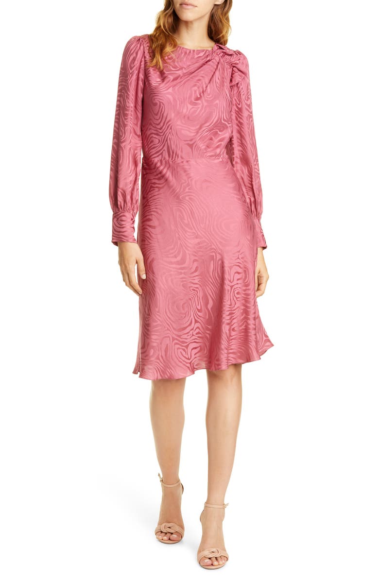 Rebecca Taylor Swirl Jacquard Long Sleeve Silk Blend Dress, Main, color, 