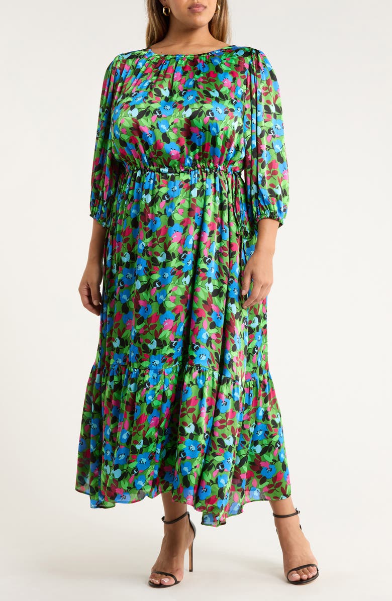 SUGARLIPS Destine Floral Print Long Sleeve Maxi Dress, Main, color, Green-Blue-Fuchsia