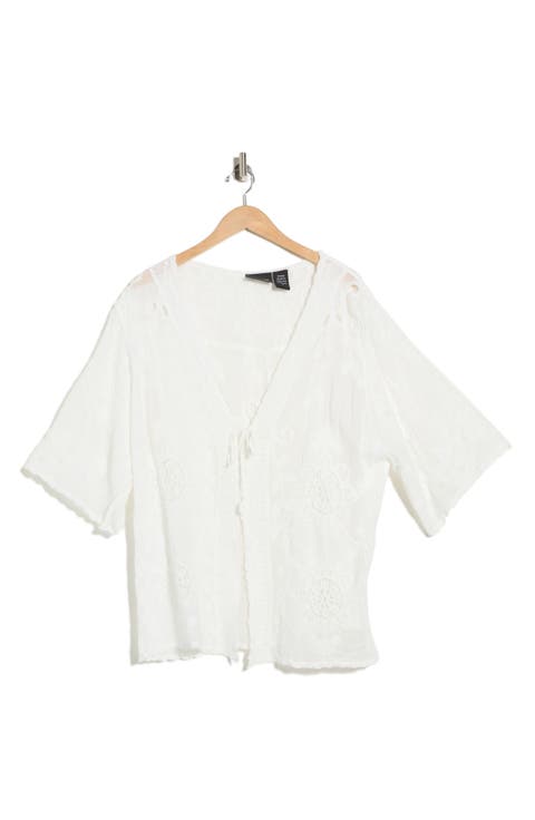 Floral Embroidered Tie Front Cardigan