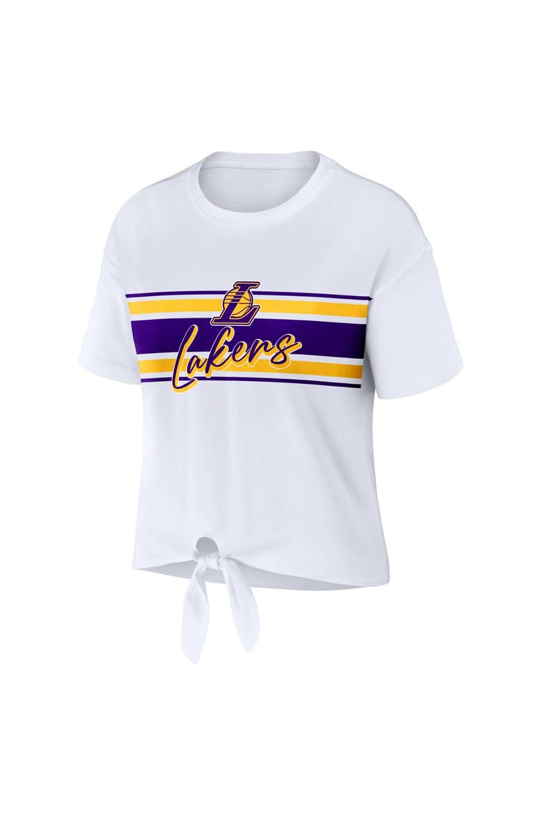 Women's WEAR by Erin Andrews  White Los Angeles Lakers Tie-Front T-Shirt, Alternate, color, White