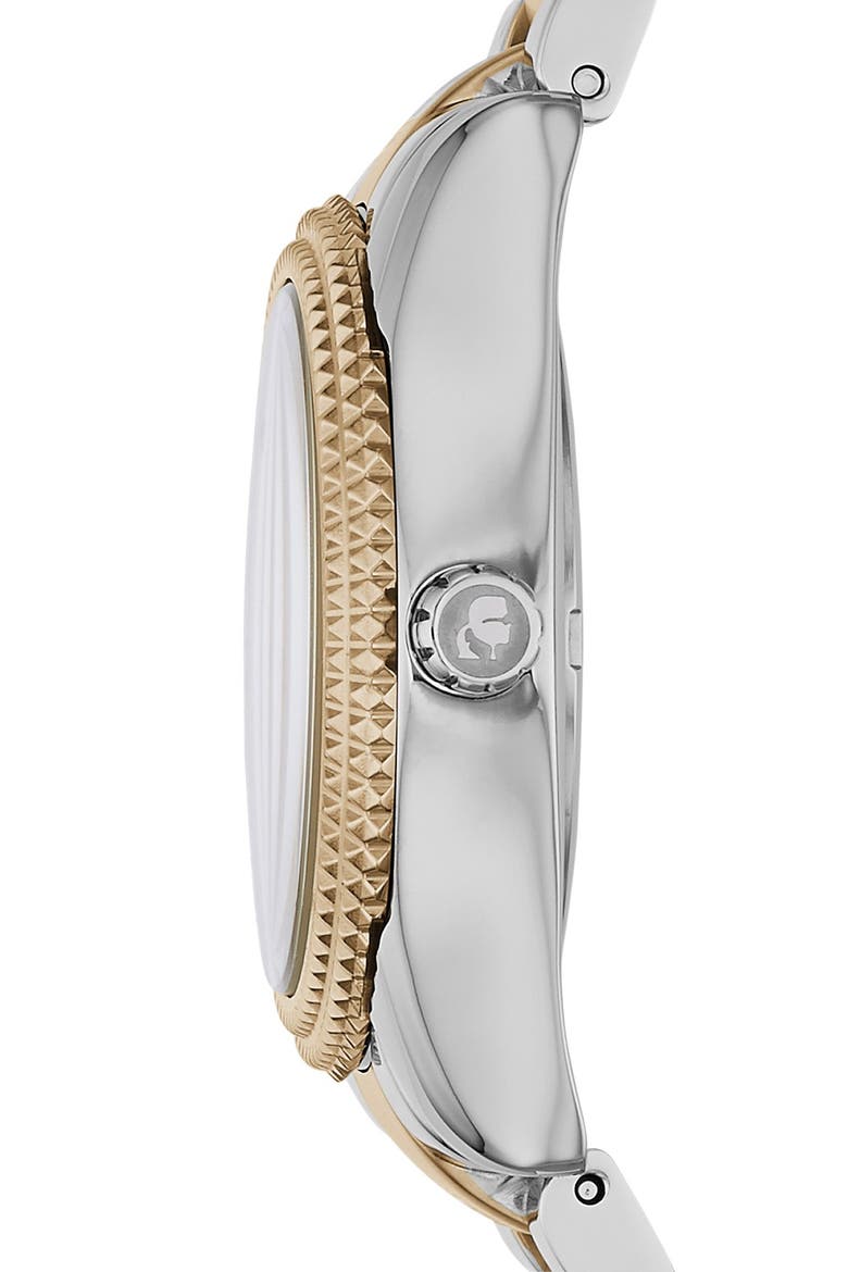 KARL LAGERFELD 'Petite Stud' Two-Tone Bracelet Watch, 34mm, Alternate, color, SILVER/ GOLD