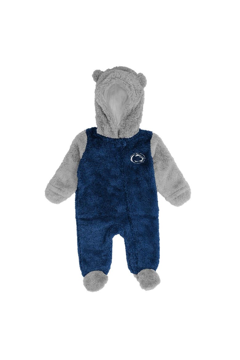 Newborn Navy/Gray Penn State Nittany Lions Game Nap Teddy Fleece Bunting Full-Zip Sleeper, Main, color, Navy