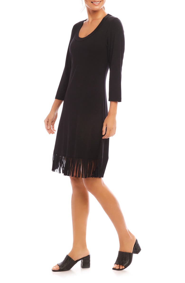 Karen Kane Fringe Trim Scoop Neck Dress, Alternate, color, Black