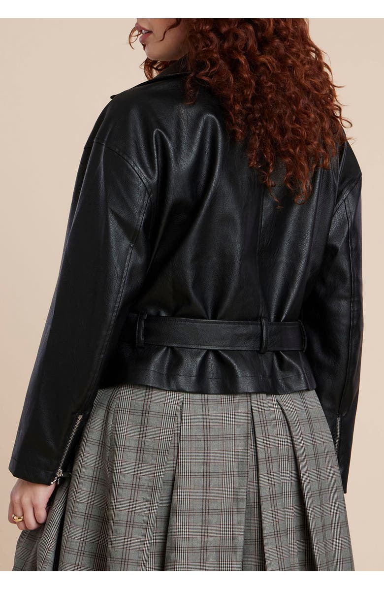 ELOQUII Belted Faux Leather Moto Jacket, Alternate, color, Black Onyx