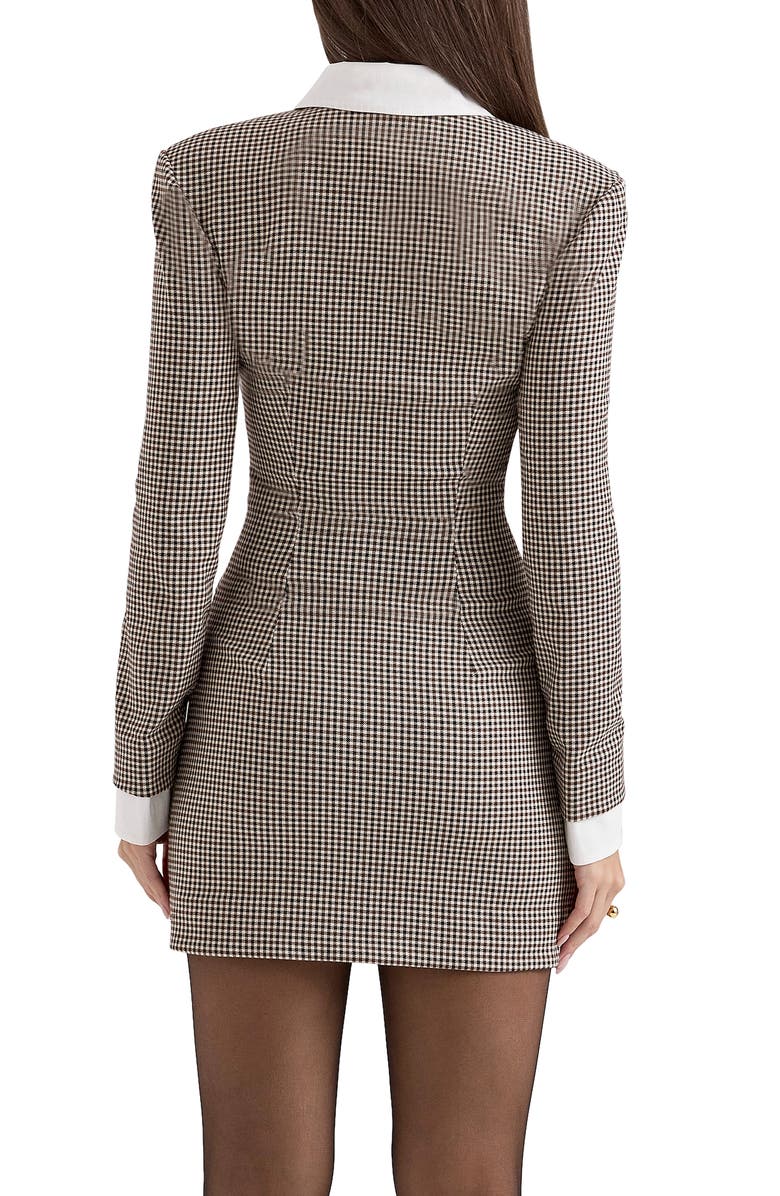 HOUSE OF CB Leoni Houndstooth Long Sleeve Minidress, Alternate, color, Brown And Black Check