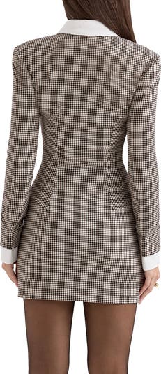 Leoni Houndstooth Long Sleeve Minidress