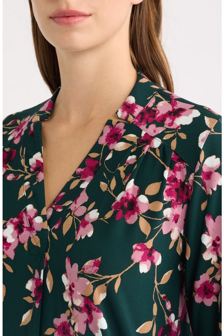 Printed Notched V-Neck Long Sleeve Top, Alternate, color, TREELINE MULTI