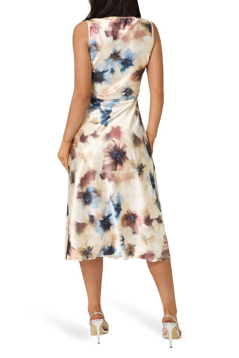 Floral Cowl Neck Sleeveless Satin Midi Dress, Alternate, color, BLUETAN