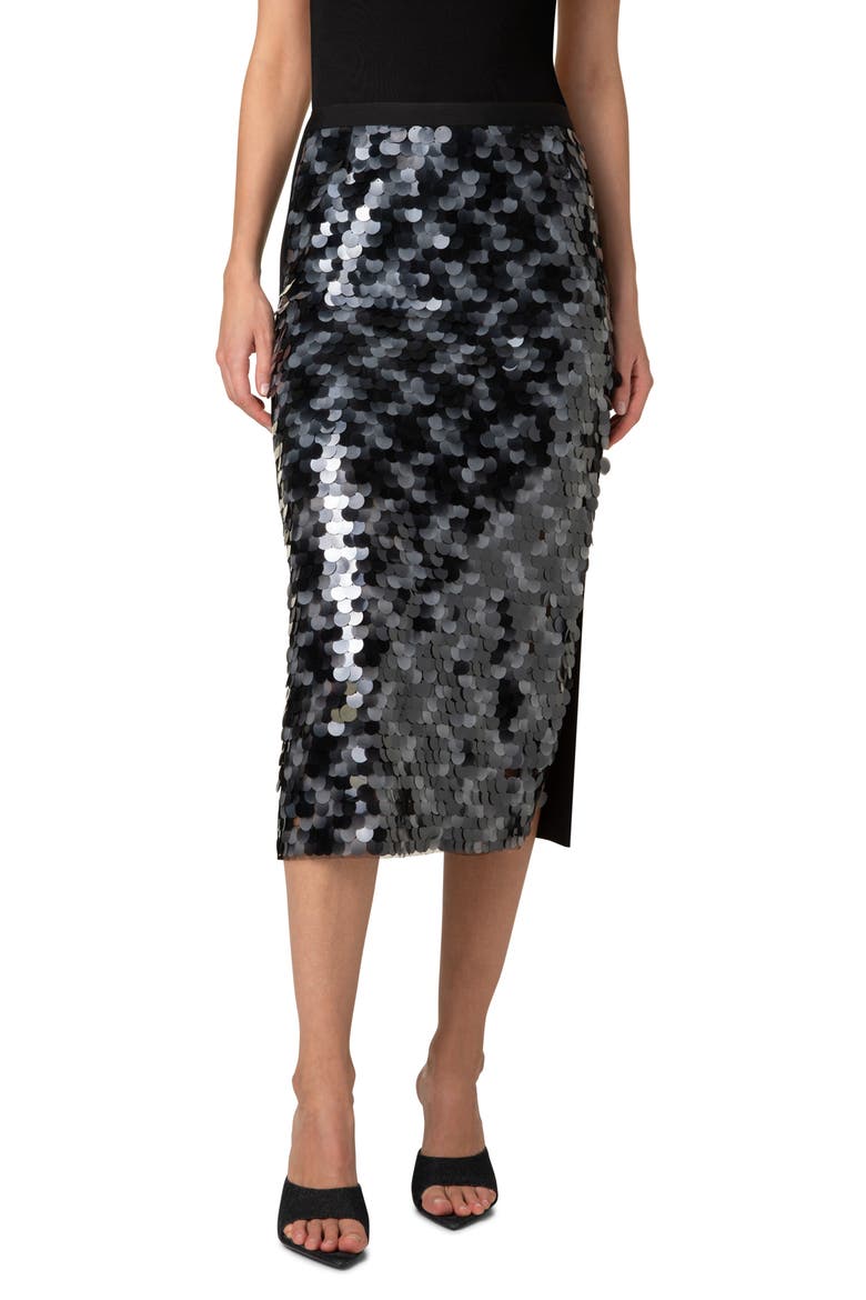 Paillette Pencil Skirt, Main, color, BLACK