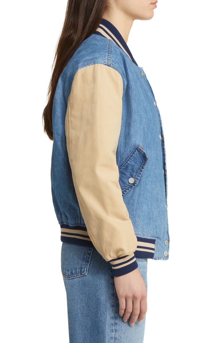 BLANKNYC Mixed Media Denim & Canvas Bomber Jacket, Alternate, color,